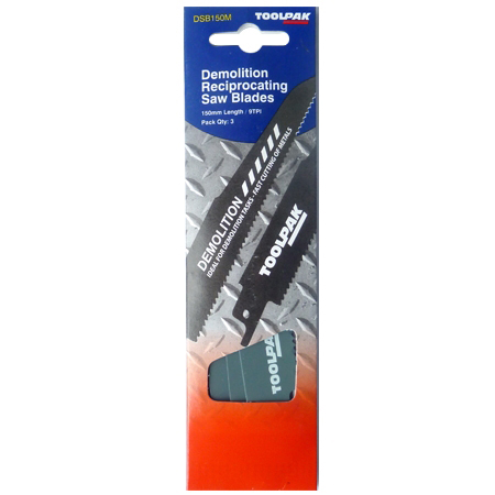 Reciprocating Saw Blade 150mm 9 TPI Demolition Metal Pack of 3 